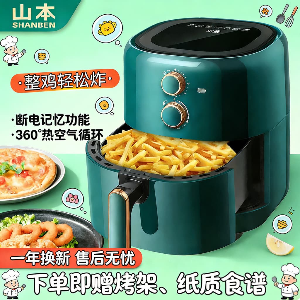 Yamamoto fritadeira de ar novo estilo Visual doméstico grande capacidade forno inteligente integrado automático multifun
