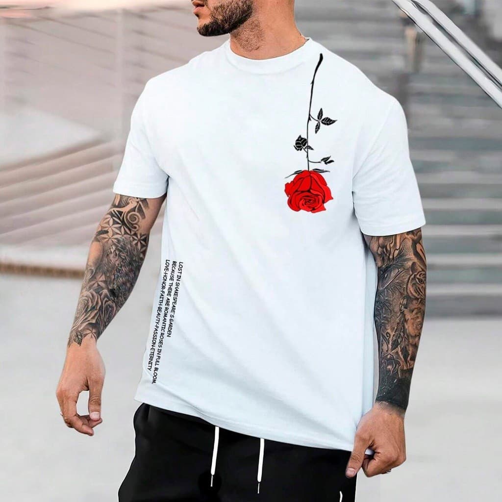 Camiseta Masculina Floral ,Diverse  dia dia ,casual, basica de flor unisex ,Camisa 100% Algodão