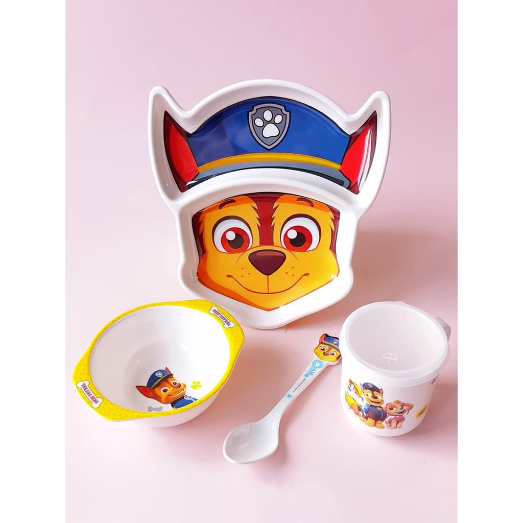 Compartimento de prato de jantar infantil, equipe de patas de menina, talheres de melamina, colher de desenho animado do