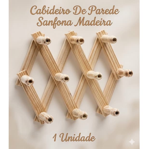 Cabideiro De Parede Organizador Sanfona Madeira Resistente Reforçado 32 Cm a 70 Cm