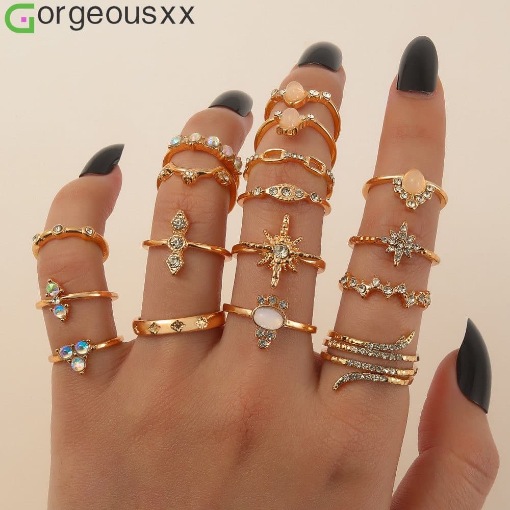 17pcs/set Vintage Vários Formatos Anel De Cristal Para Mulher Estrela Anéis Poliarticulares Irregulares Acessórios De Jó