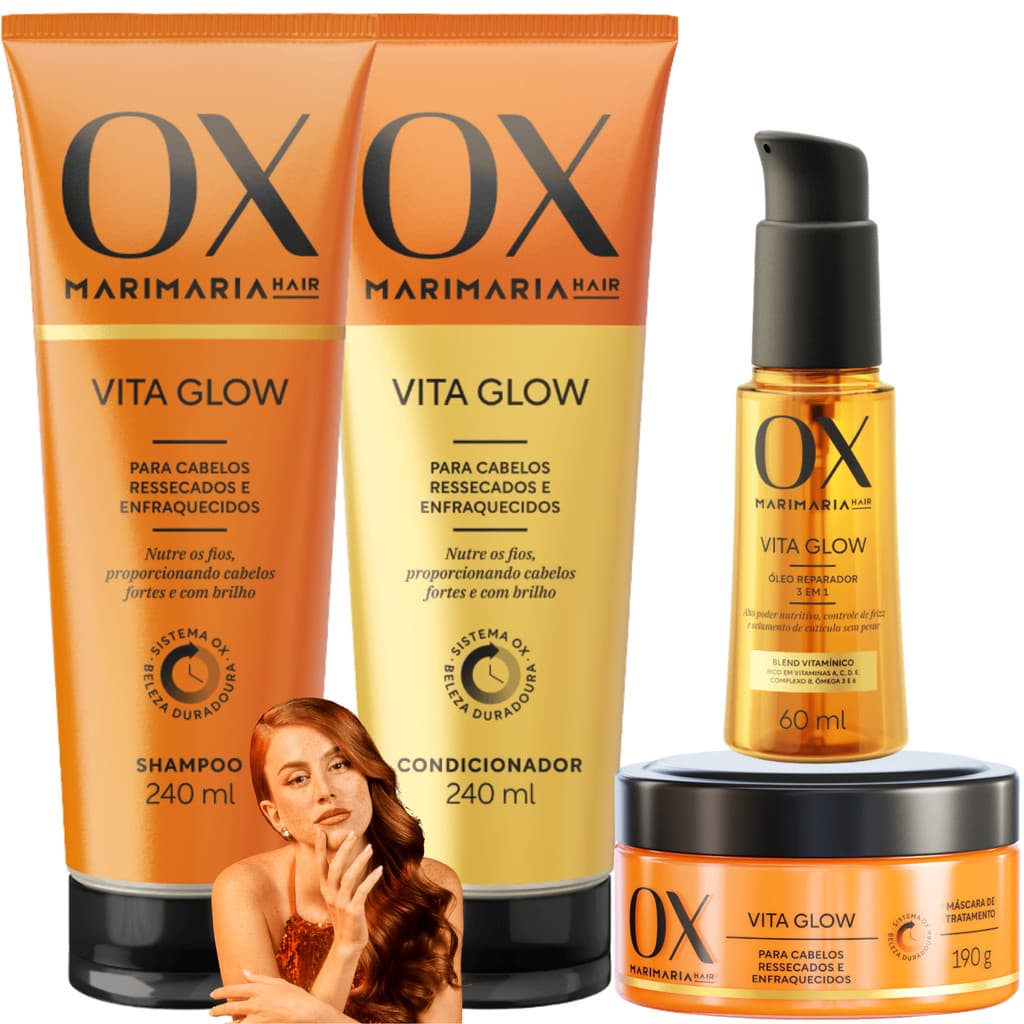 Kit OX Vita Glow Mari Maria Shampoo Condicionador Mascara