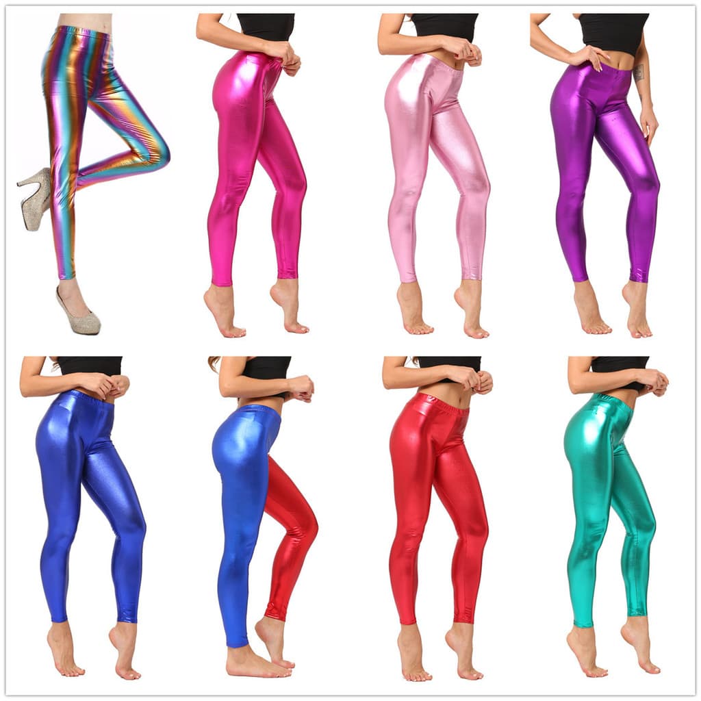 Shorts/Pants Pencil Women's Gold Plated Imitation Leather Underpants Candy Color Nightclub Slimming Leather Pants