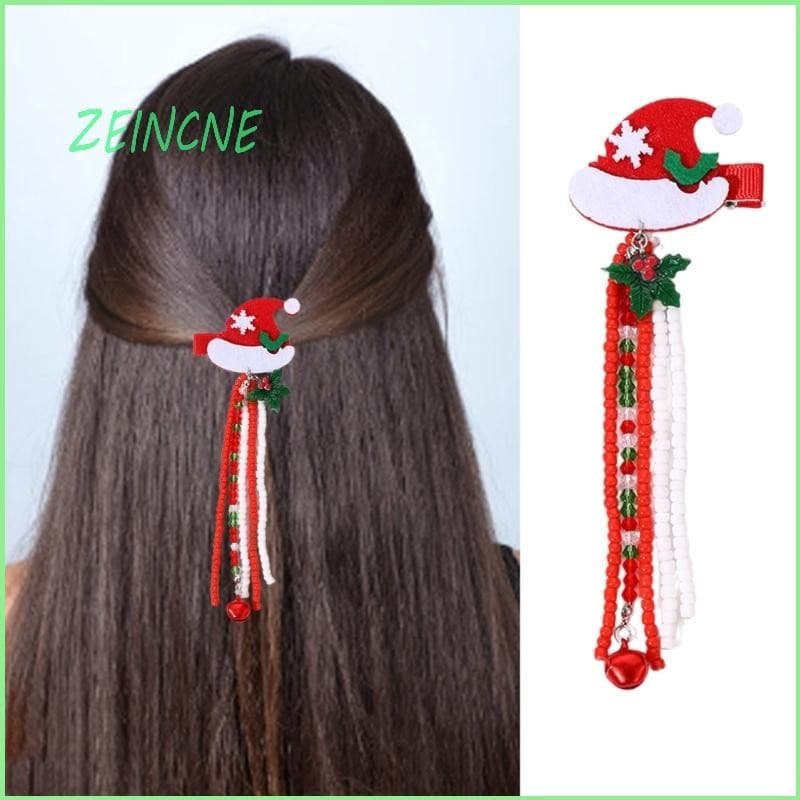 ZEIN Franjas Bead Papai Noel Chapéu Grampos De Cabelo Acessórios Para Fantasia De Natal