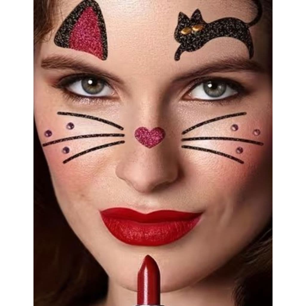 Tatuagem de Rosto de Gatinha Maquiagem de Festa Carnaval