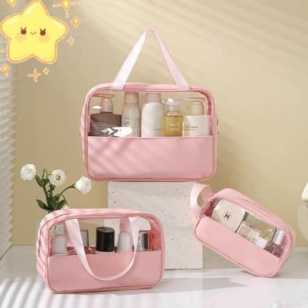 Bolsa Transparente Necessaire KIT 3 Q3 | Portátil para Viagem Cosméticos e Higiene Pessoal