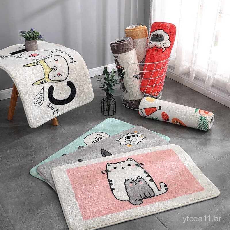 Tapete absorvente para banheiro em estilo cartoon, tapete feminino para a entrada de casa, tapete antiderrapante para sa