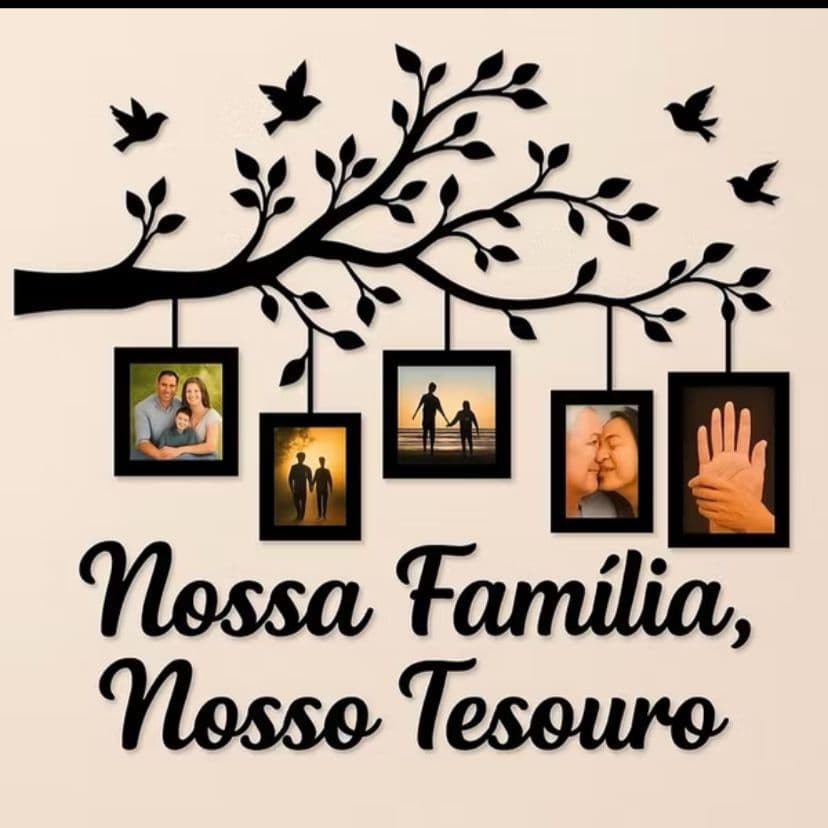 Painel Porta Retrato Nossa Família Nosso Tesouro MDF Quadro Decorativo Arvore Moldura Fotos 10x15