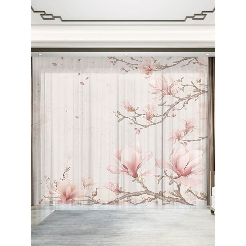 Novo estilo chinês estilo antigo magnólia rosa cortina Zen sala de estar varanda sala chá tela cortina quarto Bay janela