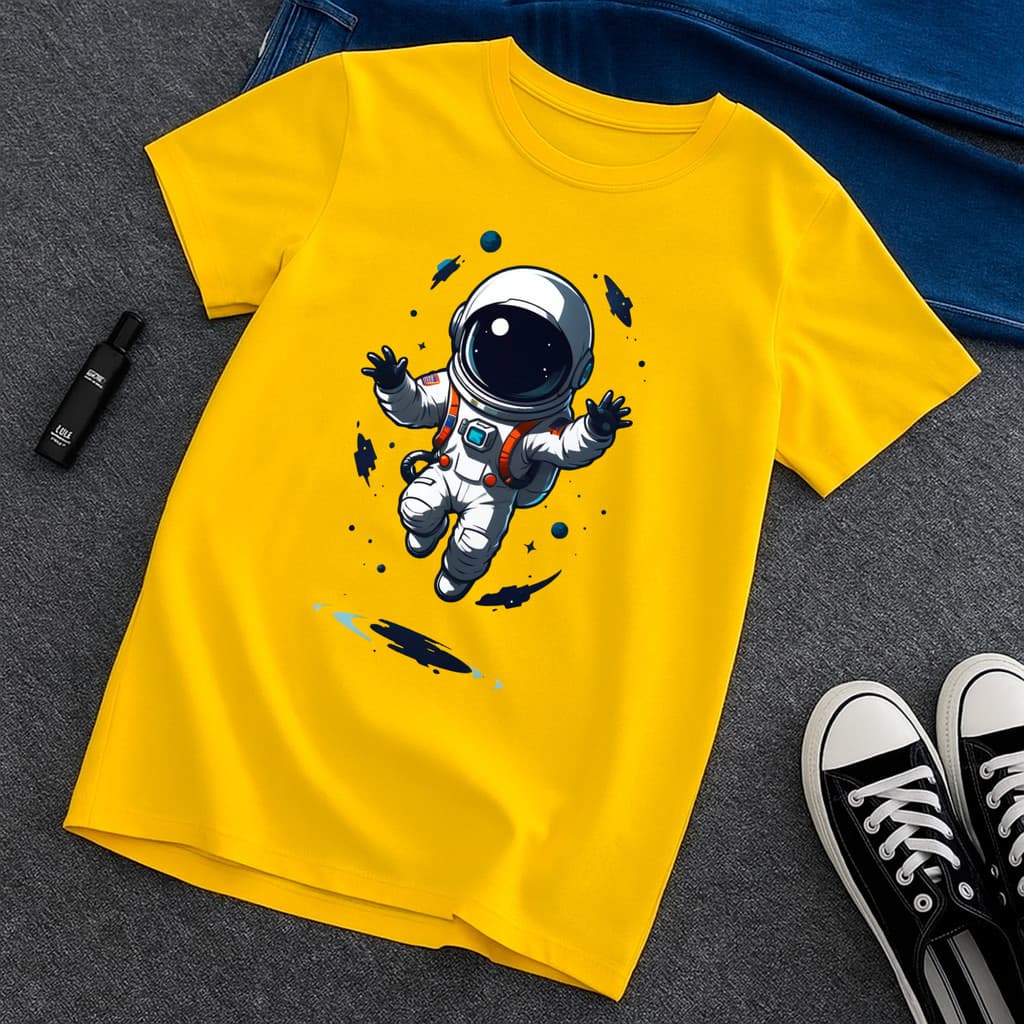 Camiseta Infantil Juvenil Astronauta 100% Algodão Estampa Futurista Criativa Unissex Apolo 11 Viagem Espacial Artemis II