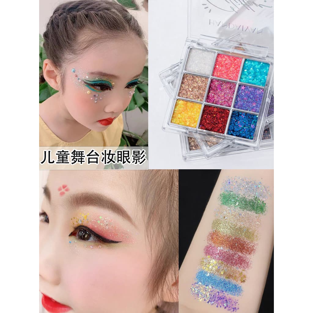 Crianças desempenho de palco maquiagem sombra brilhante Glitter lantejoulas desempenho maquiagem dedicada azul roxo sext