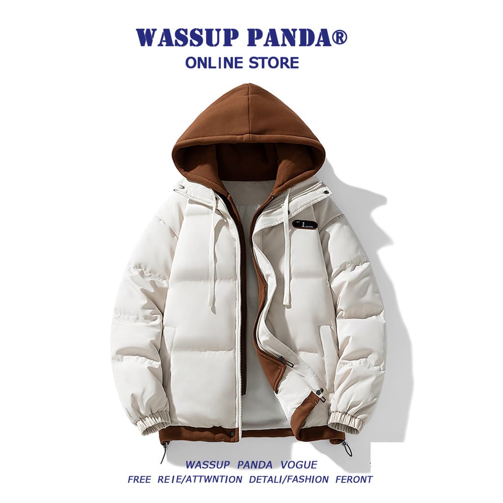WASSUP PANDA Jaqueta falsa de duas peças masculina inverno espessada quente casal jaqueta de algodão jaqueta masculina d