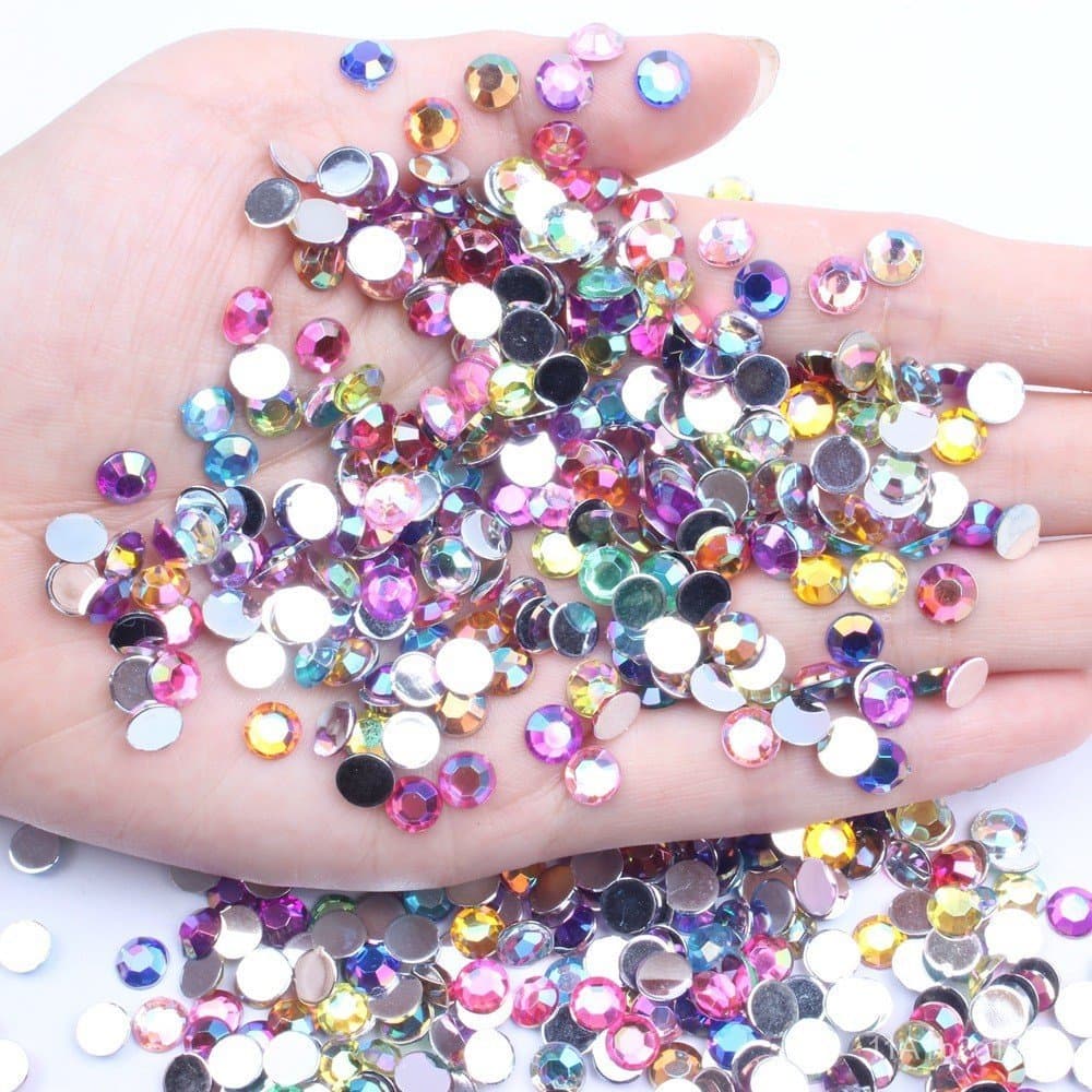 Strass de imitação de acrílico de Taiwan, de fundo plano, em cores AB, de 1,5mm a 8mm, brilhantes, para decoração de unh