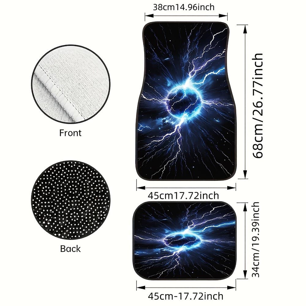 Conjunto de tapete para pés de carro Lightning e Blue Lightning Storm de 4 peças - proteção antiderrapante para todos os