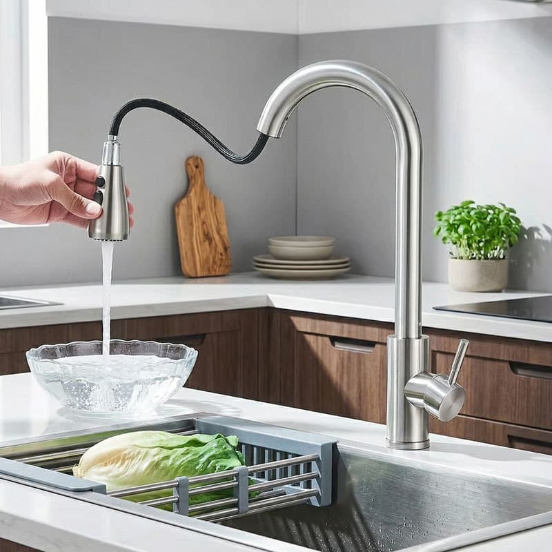 Torneira Cozinha Gourmet Monocomando Retrátil 360° Inox Quente Frio 3 Modos