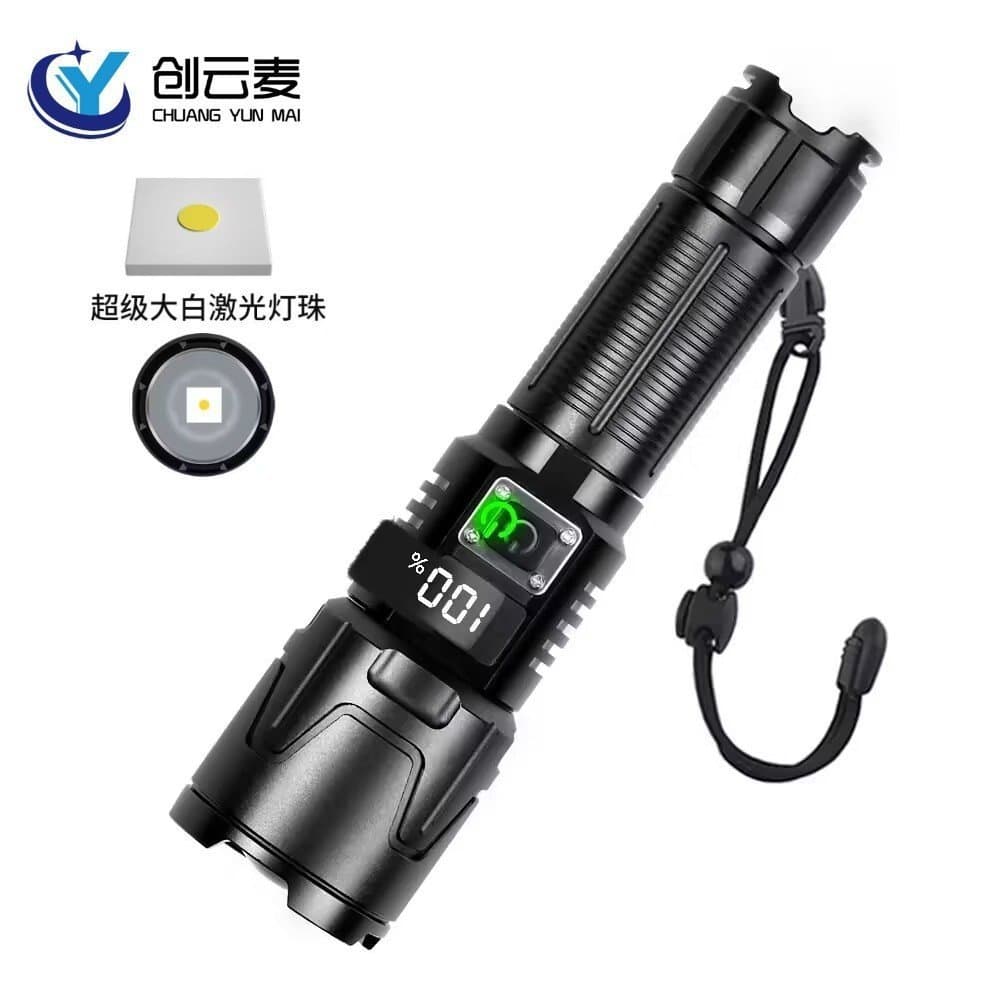 Lanterna laser branca com zoom telescópico, display digital de potência, lanterna LED de luz forte, super brilhante e re