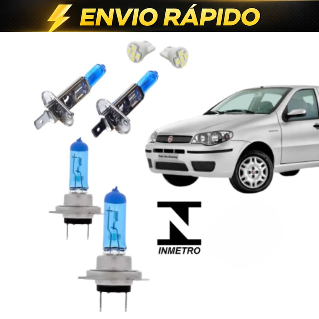 Kit Lâmpadas Farol Super Brancas Palio Siena G3 2004 a 2014 H7 H1