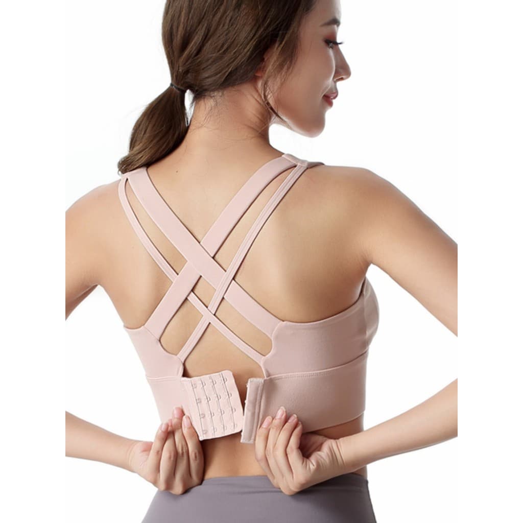 Cruz linda volta roupa interior esportiva feminina quatro fileiras quatro botões à prova de choque seios correndo Yoga r