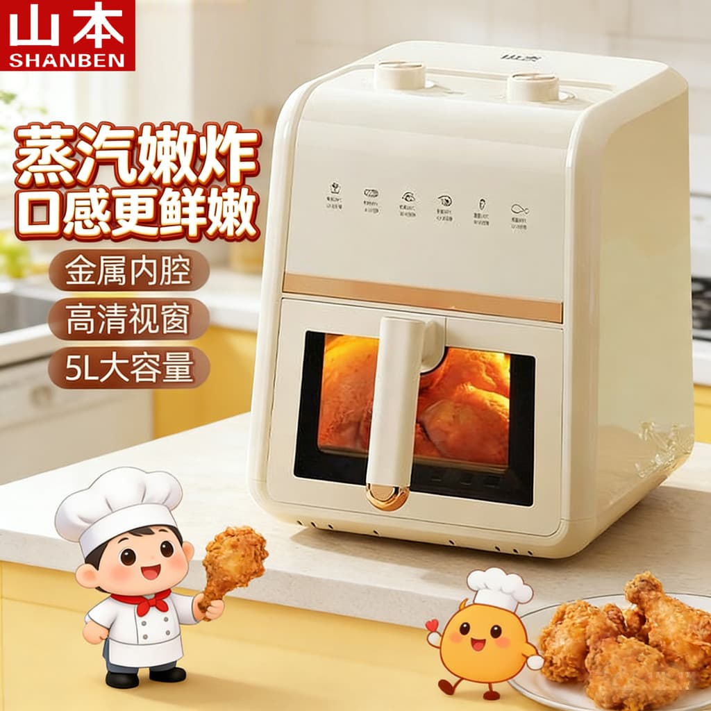 Yamamoto fritadeira de ar doméstica automática 6L grande capacidade inteligente vídeo sem óleo fritadeira elétrica forno