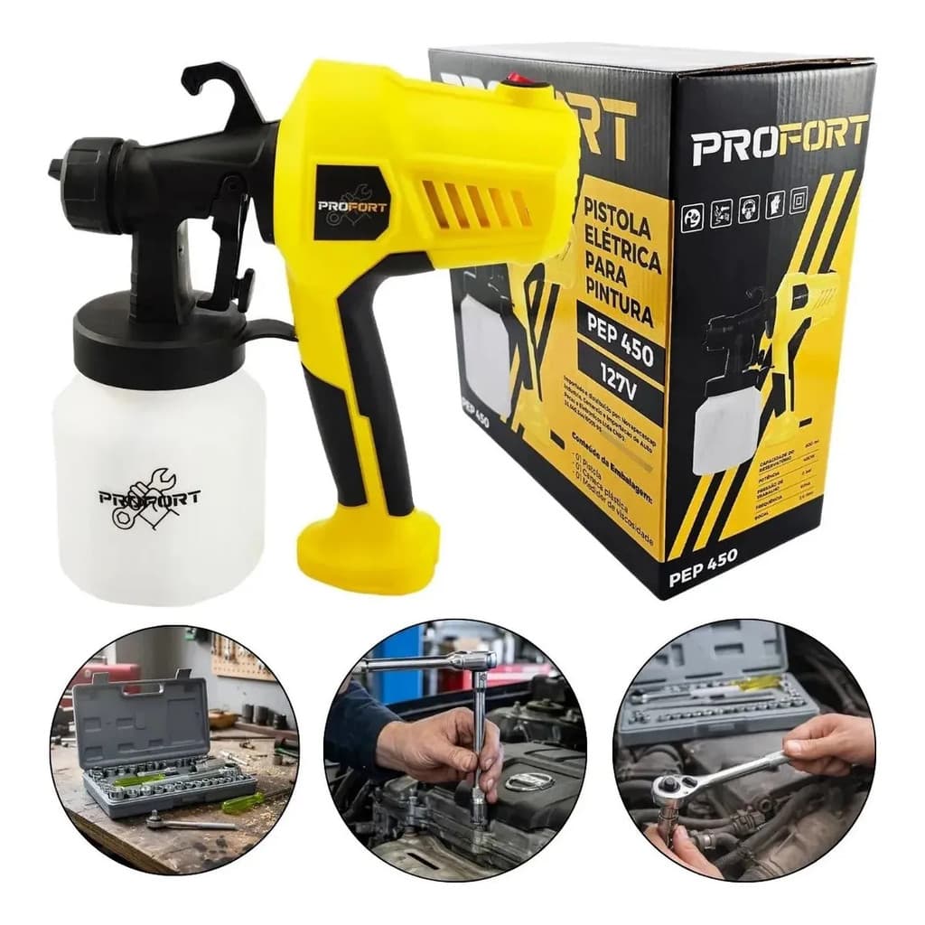 Pistola Para Pintura PEP450 700ml + Jogo Soquete Completo 40pcs Aço Resistente