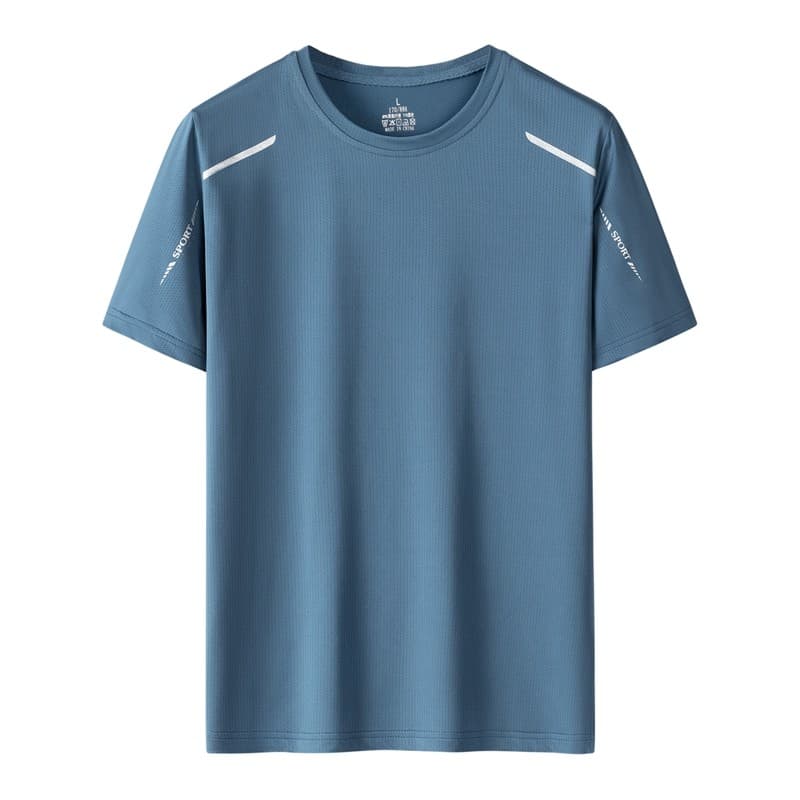 Camiseta masculina de manga curta 2024 verão novo estilo em torno do pescoço de seda gelo meia manga camiseta juventude