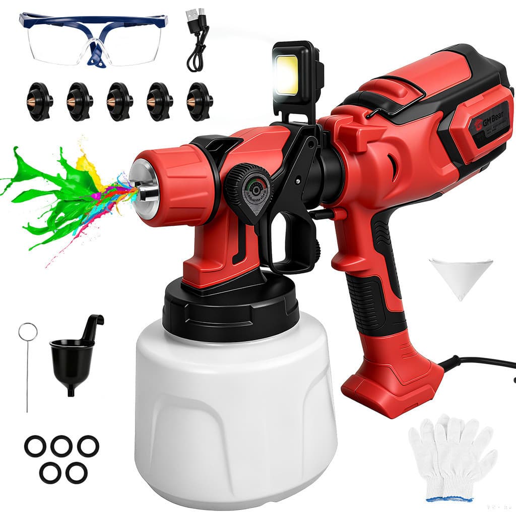 Pistola de Pintura Pulverizadora HVLP Elétrica,Pistola Elétrica Para Pintura,850W 1400ml 6 Bicos e Acessórios com Led