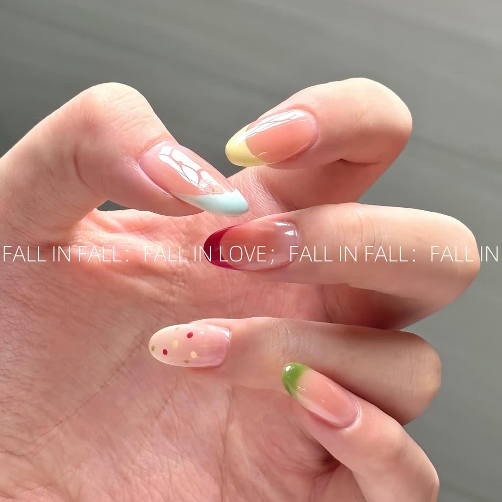 [Estilo francês melancia] Dopamina arco-íris artesanal usando unhas 2026 verão novo estilo Manicure branqueadora de alta