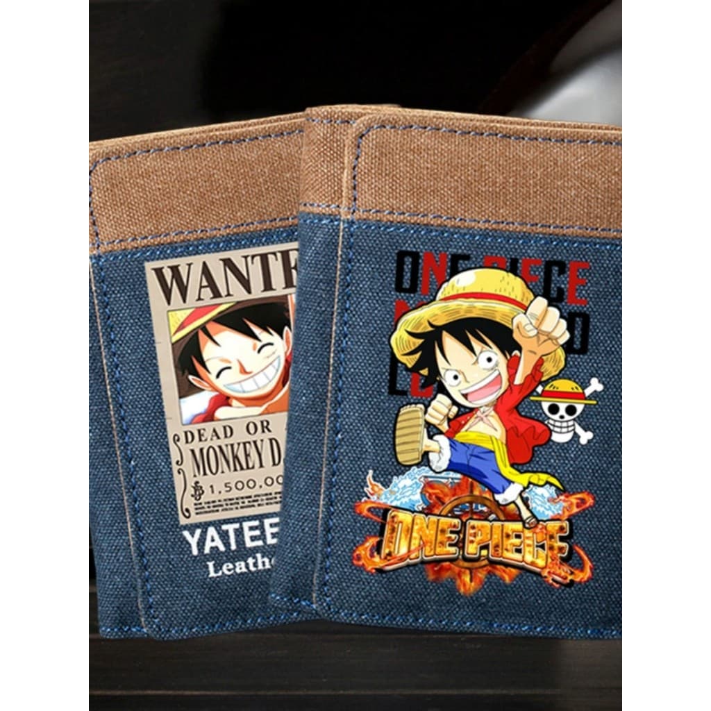 Carteira de uma peça masculina estudante curto procurado Luffy Lodo Slot para cartão lona Retro moda versão coreana pequ