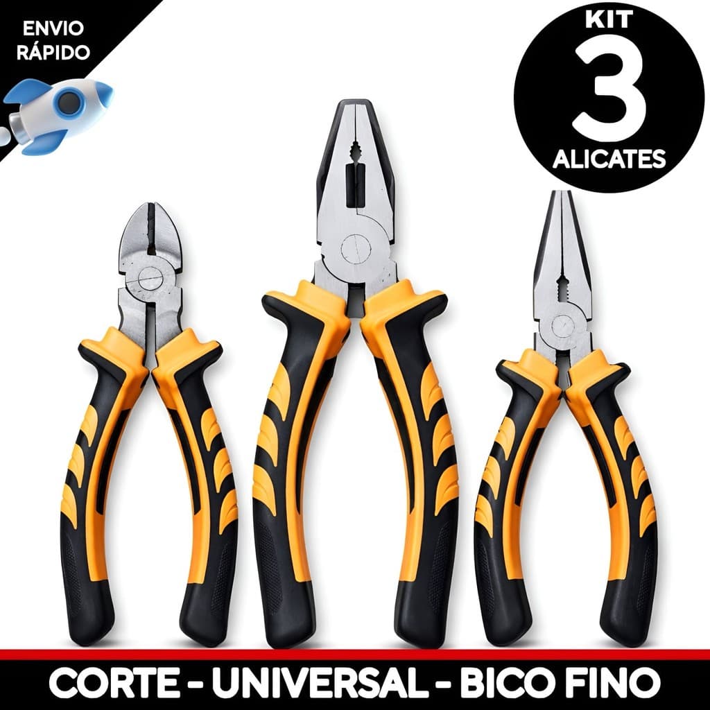 Jogo de Alicate Universal Corte Kit 3 Alicates Universal e Corte Multiuso Profissional
