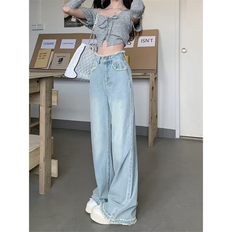 Design sentir desgastado Jeans de perna larga feminino primavera outono Plus Size gordura mm cintura alta solta mais mag