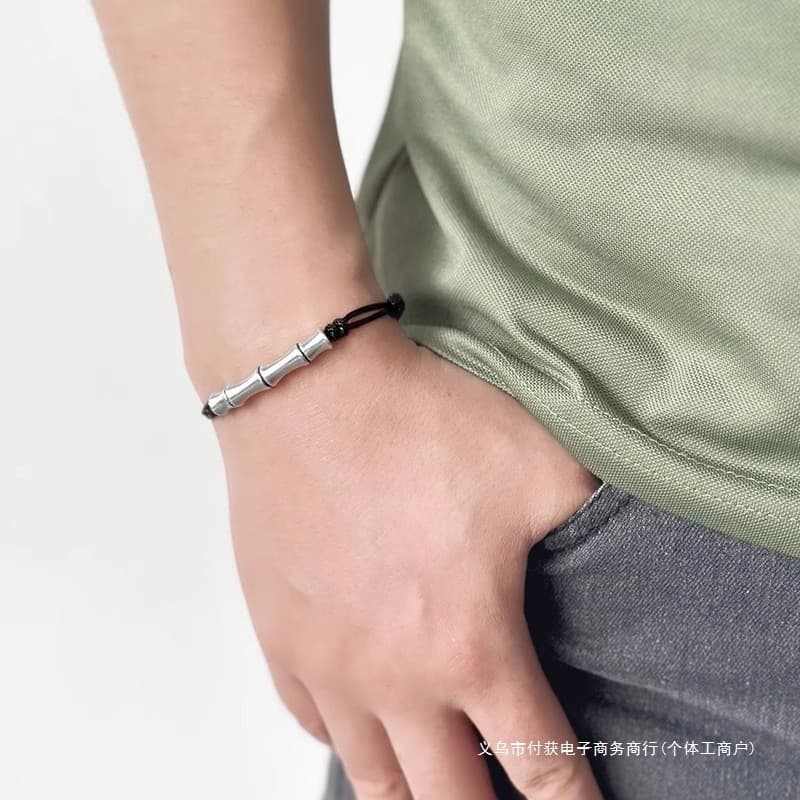 Jiufengxiang prata pura 999 costa alta prata esterlina pulseira de bambu meninos corda vermelha casal pulseira feminina