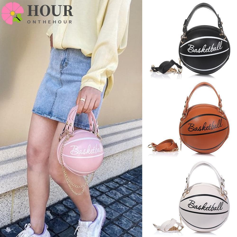 HOUR Bolsa Transversal De Couro Feminina Com Formato De Bola De Basquete/Futebol