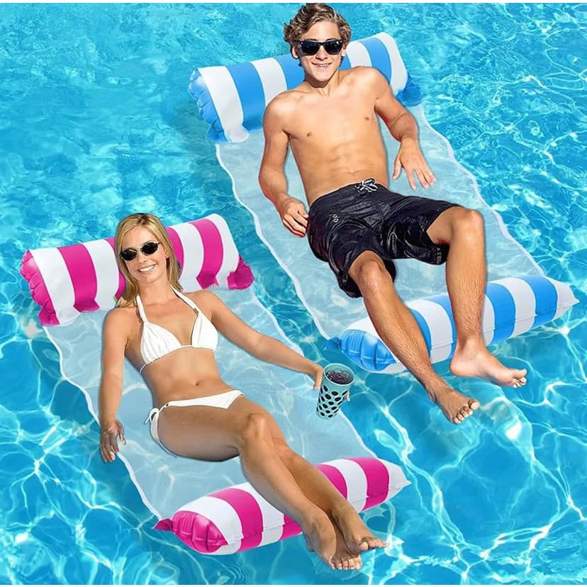 Boia Esteira Com Rede Cama Inflável Flutuante Piscina Verao Praia Colchão Reclinável