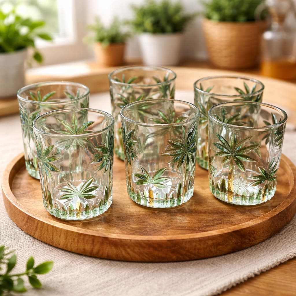 Jogo Com 6 Copos Em Cristal Wolff água suco Palm Tree 340ml