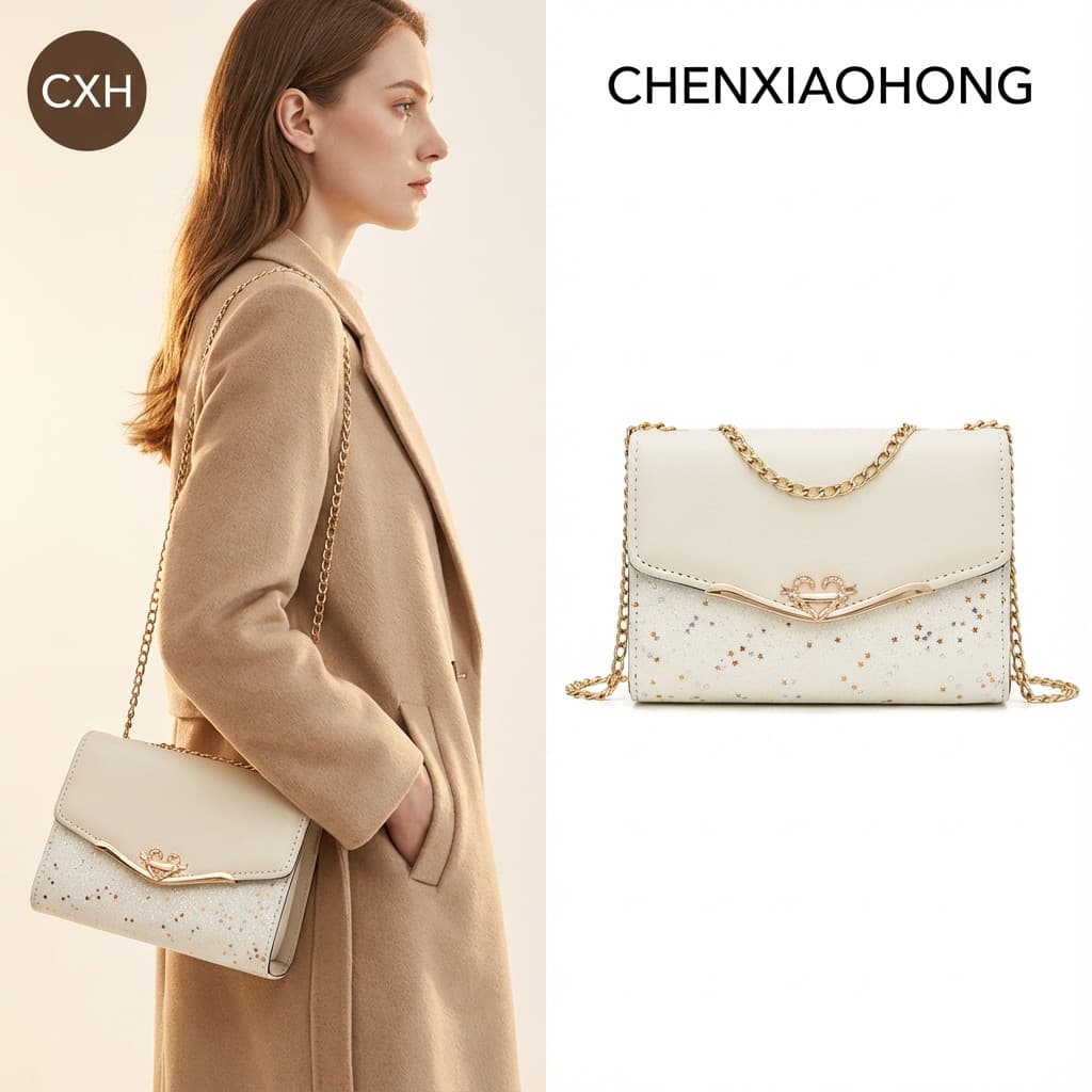 CHENXIAOHONG Bolsa transversal feminina pequena com corrente, estilo delicado e brilhante, bolsa de ombro.