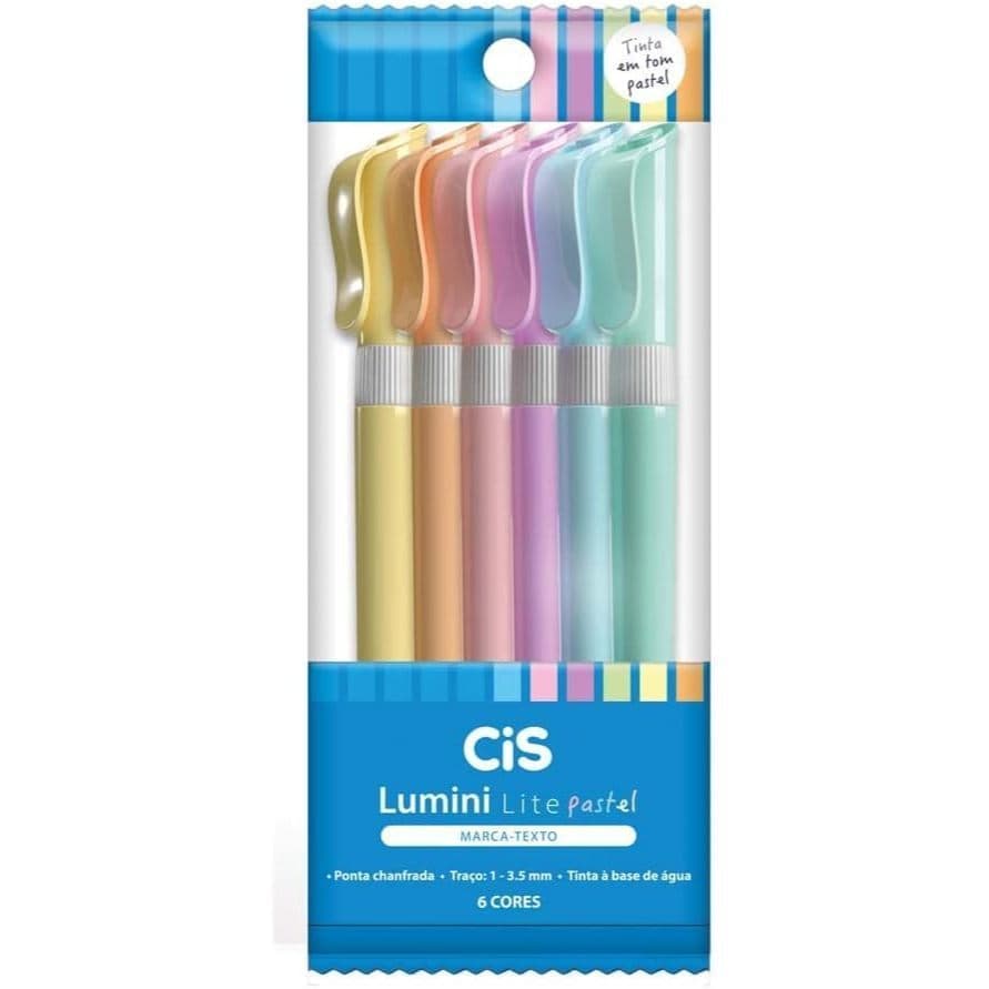 Marca texto Lumini Lite Pastel Pacote com 6 cores CIS