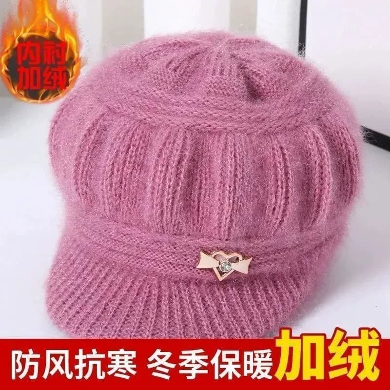 Outono inverno novo chapéu de idosos de meia-idade feminino chapéu de lã de malha senhoras velo quente proteção de ouvid