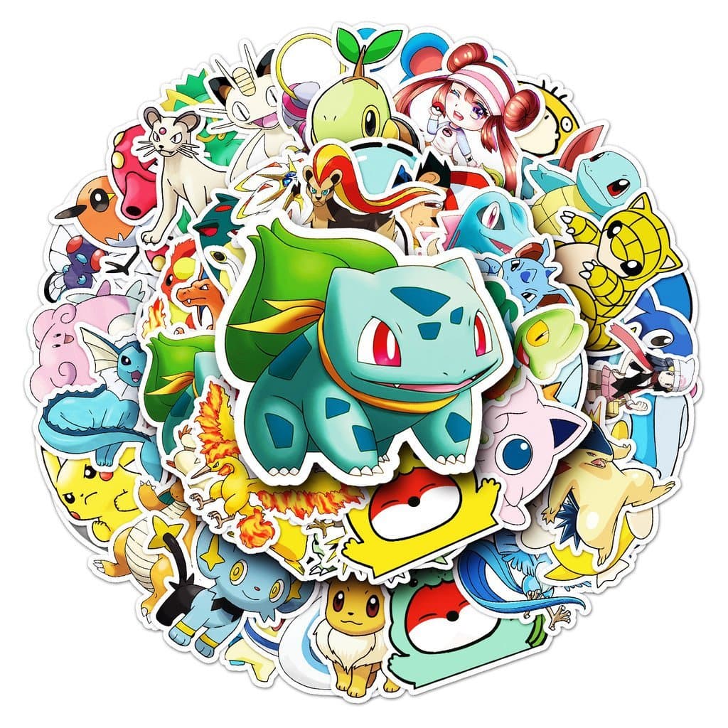 50 adesivos decorativos de desenhos animados de Pokémon para malas, laptops, carros e celulares, adesivos à prova d'água