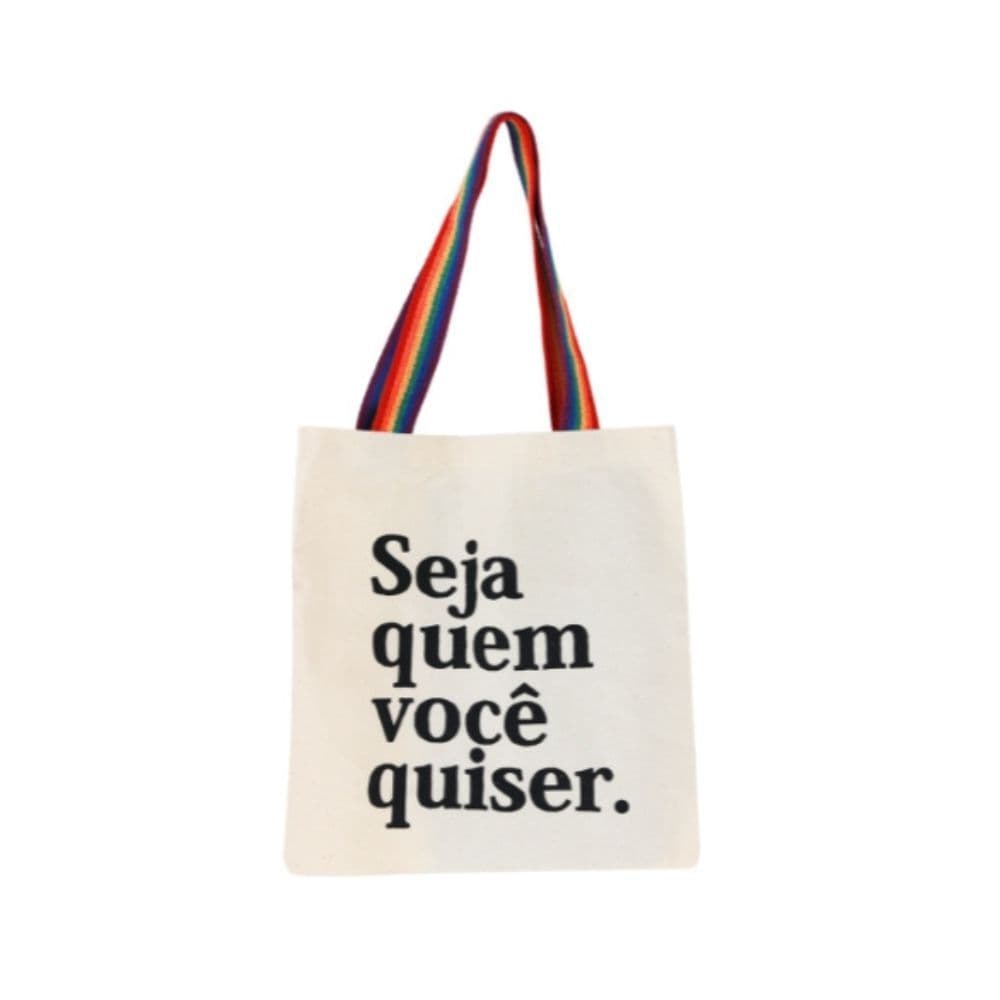 Bolsa Ecobag 100% Algodão  Feminina Arco-Íris “Seja Quem Você ” Sacola Ecológica Resistente