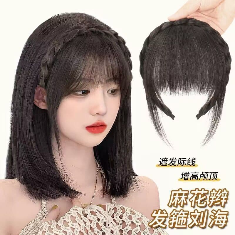 Aumentando o cabelo do crânio trançado franja argola invisível osso de peixe franja peruca cobrindo peruca superior um a