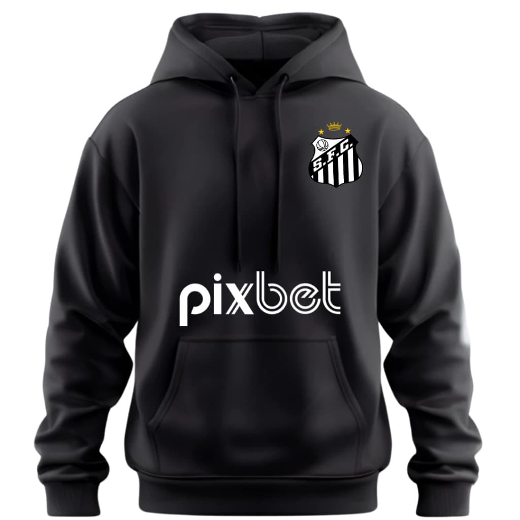 Moletom Santos Masculino Canguru Com Capuz Oficial Peixe Blusa Frio Torcedor Futebol Confortável Casual Inverno Oficial