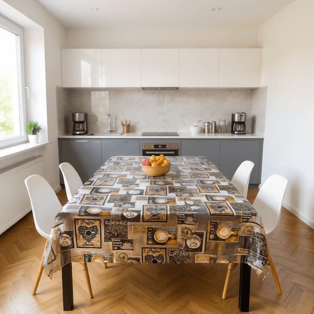 Toalha De Mesa Diamante Coffee Love Pronta Peça Pronta 1,38x2,50m Vinil