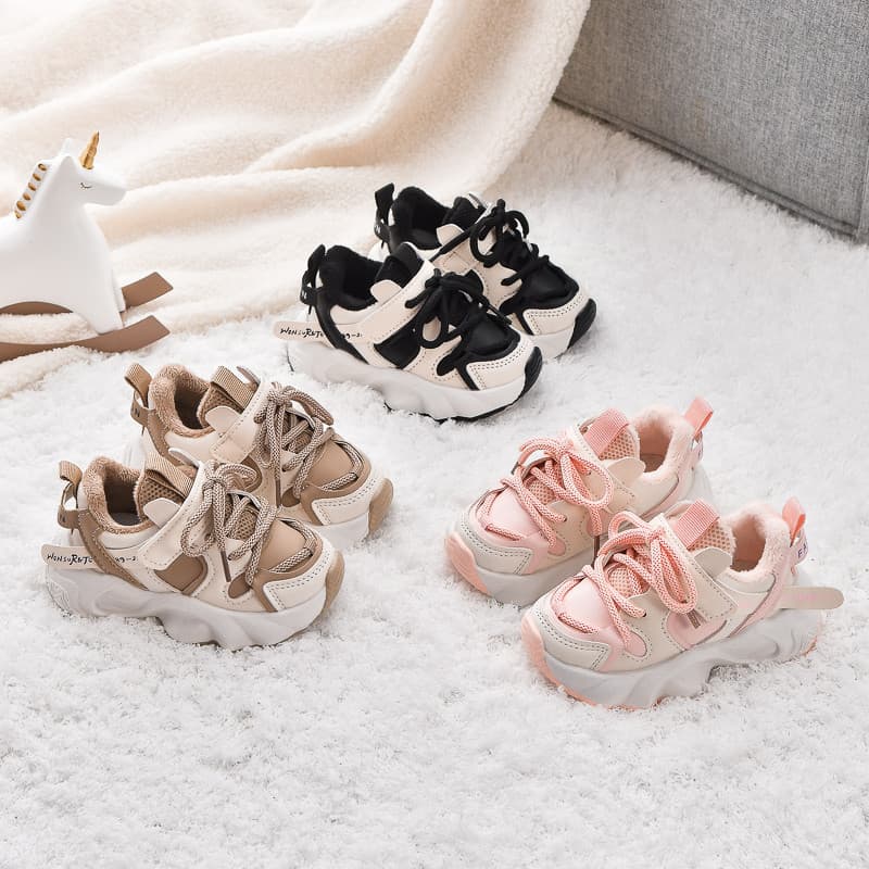Meninas forro de lã tênis 2024 outono inverno novo estilo sapatos infantis quentes meninos dois sapatos de algodão bebê