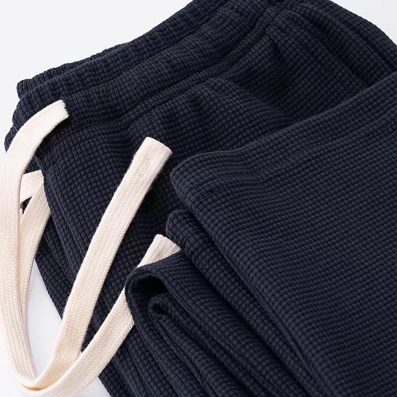 Waffle pesado em linha reta esportes Casual Sweatpants primavera verão estilo cor sólida Drape calças soltas cintura elá