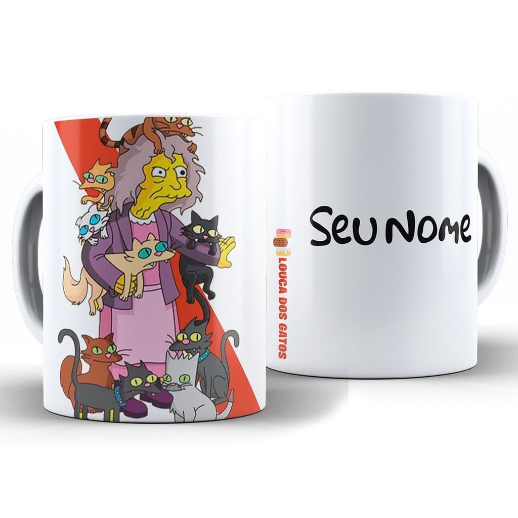Caneca Louca dos Gatos Personalizada com Nome Porcelana 325ml Presente