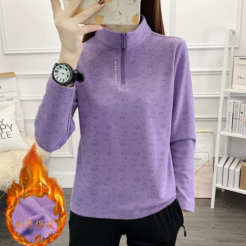 Ao ar livre estiramento esportes jaqueta de lã feminina topo quente de manga comprida camiseta feminina escovado veludo