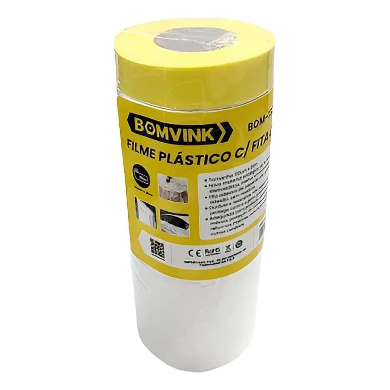 Filme Plástico Protetor C/ Fita Crepe Mascaramento 110cmx20m