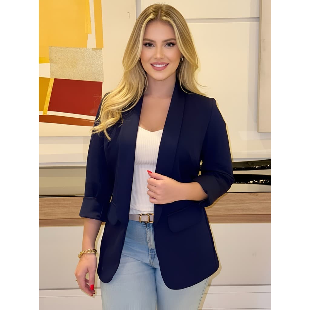 Blazer Alfaiataria Casual Básico Social Casaquinho Elegante Tendência Blogueira Slim