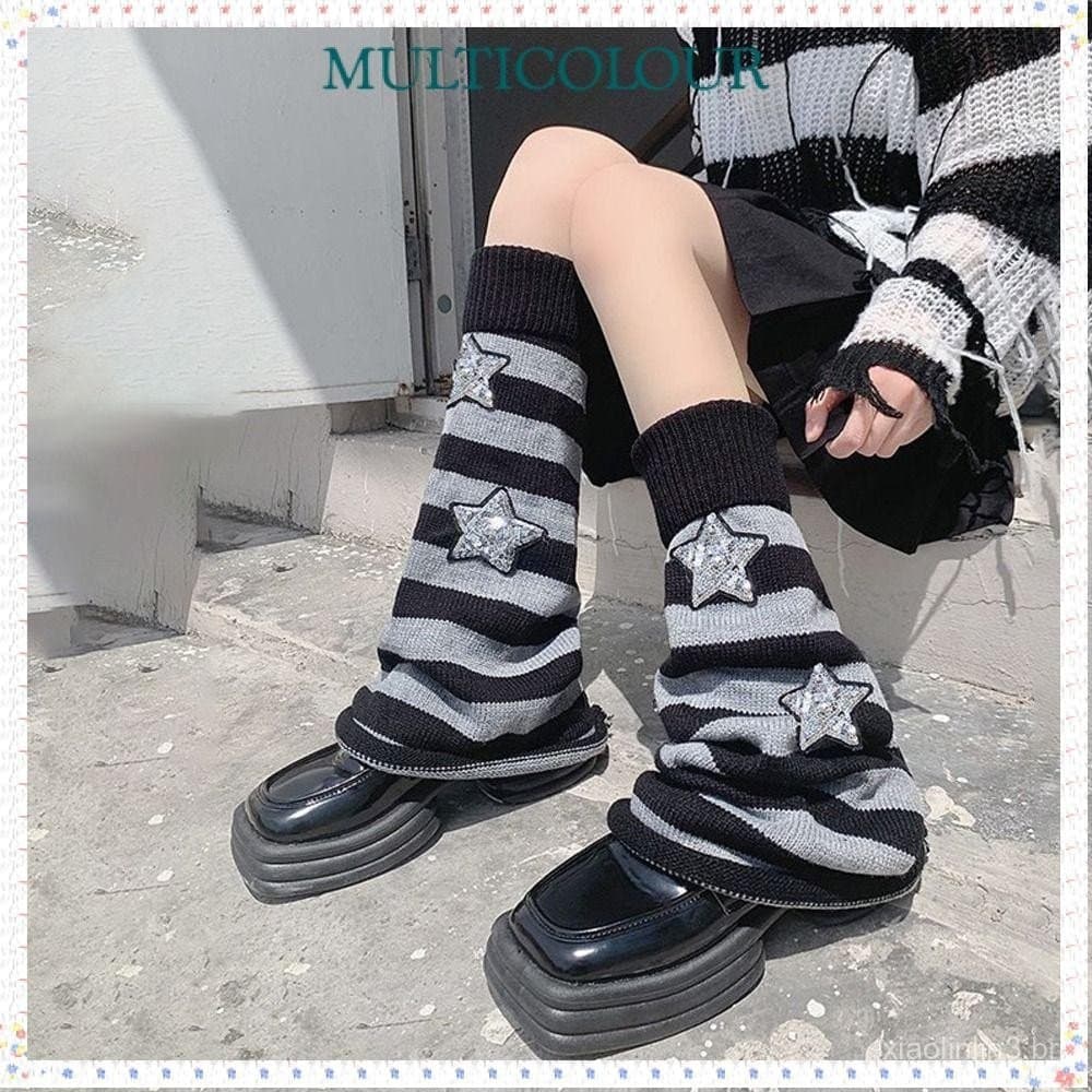 Aquecedores De Pernas De Malha Estrela Multicolor , Meias Altas Quentes De Inverno Na Coxa , Preto Branco Cinza