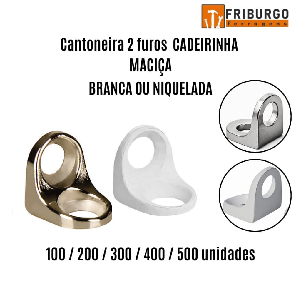 Kit 100/200/300/400/500 Suporte Cantoneira 2 Furos Cadeirinha MACIÇA REFORÇADA - CANTONEIRA2FMACICA